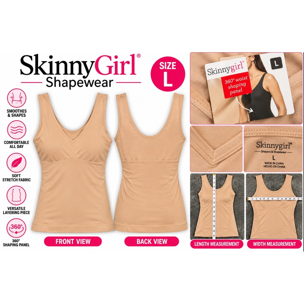 SkinnyGirl Shapewear Camis Tank Top Size L Control Shaping Seamless Tan Nude NEW